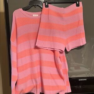NEW Pink Lily Striped Short and Sweater Set